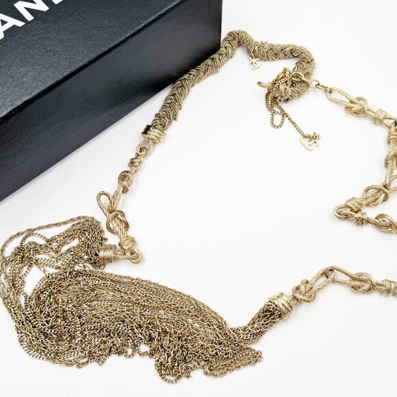 Chanel Rare Light Gold Knot Braid Multi Chain Super Long Necklace - Picture 3 of 6